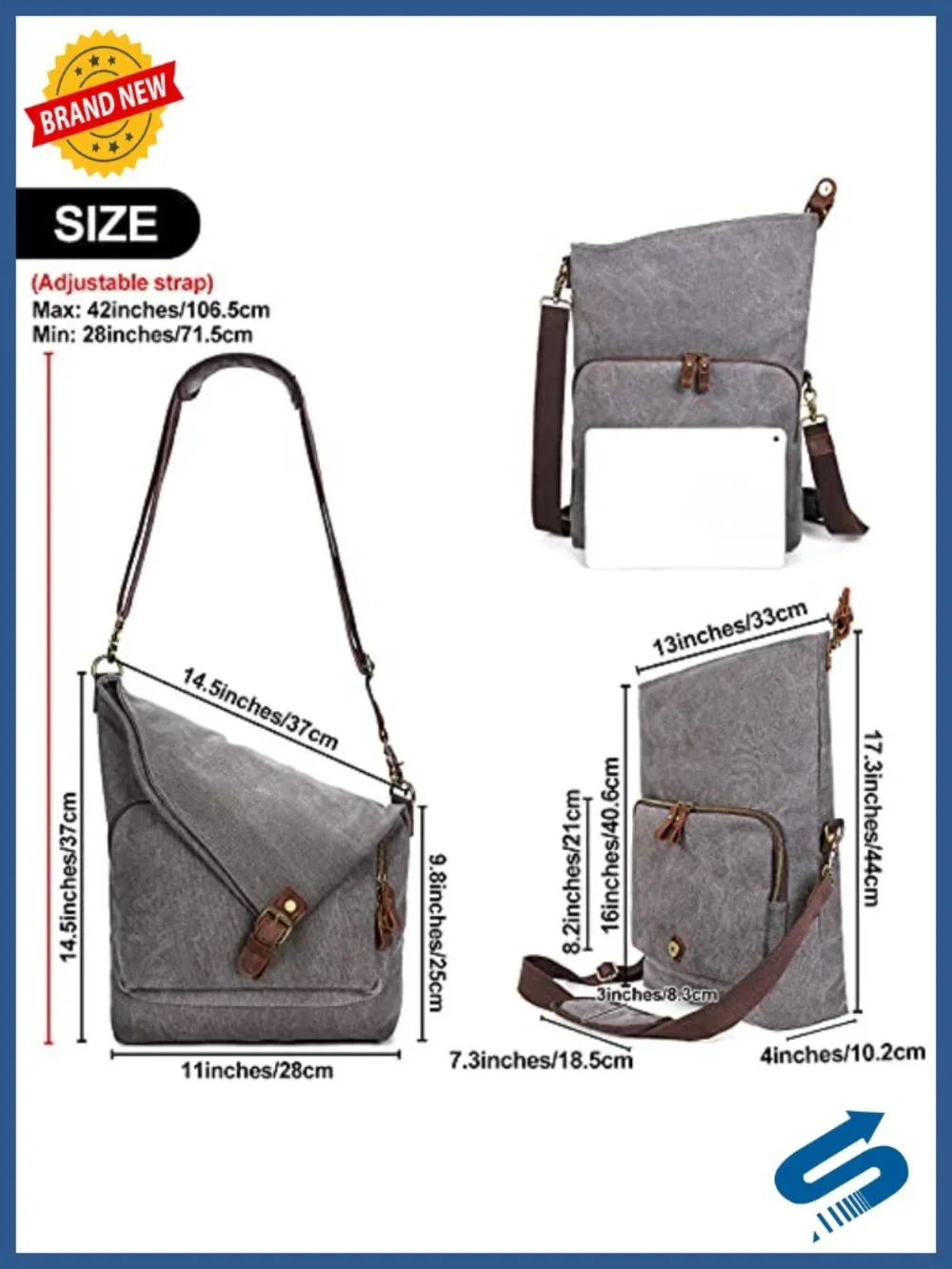 Genuine Leather Canvas Crossbody Bag for Women Shoulder Bag Hobo Totes
